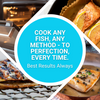 A collage of fish dishes being cooked in various ways, with a text overlay promoting cooking fish to perfection every time.
