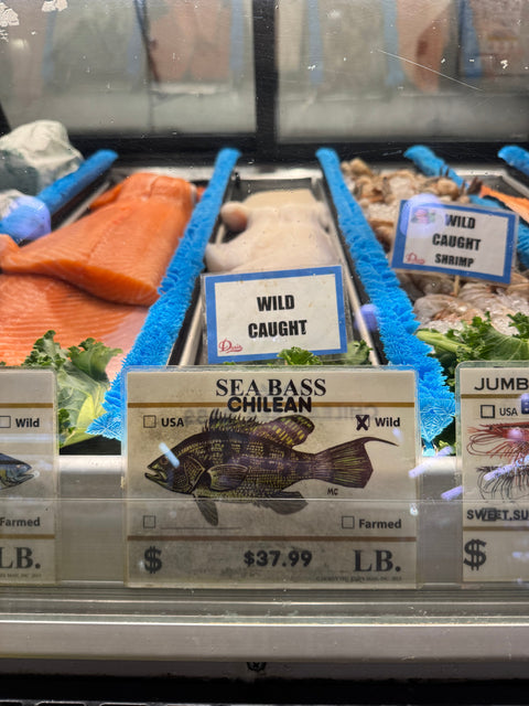 Expensive sea bass at the market